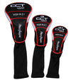 MacGregor Golf DCT4000 Men's Golf Clubs Set - 3 headcovers in black with red and silver details for Driver-ood & hybrid clubs