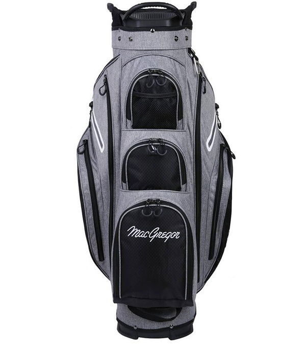 MacGregor Golf Mac 2.0 Heather Cart Bag in heather gray with black and white details -front view