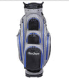 MacGregor Golf Mac 2.0 Heather Cart Bag in heather gray with black and blue details -front view