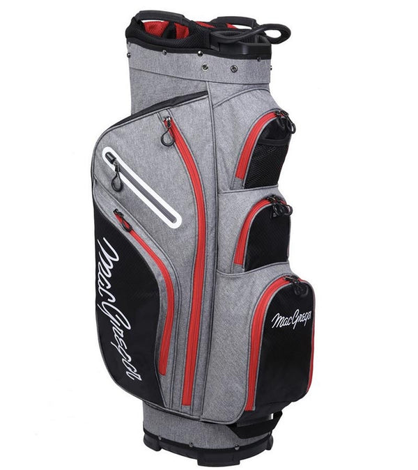 MacGregor Golf Mac 2.0 Heather Cart Bag in heather gray with black, red and white details -side view 2