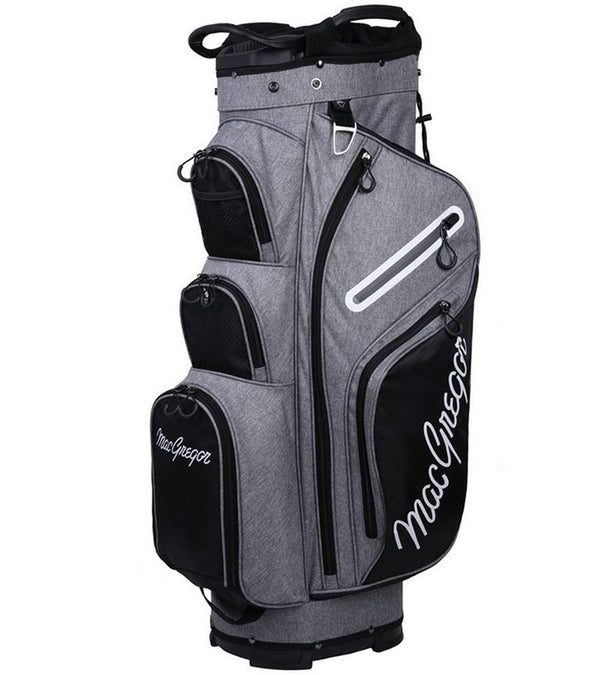 MacGregor Golf Mac 2.0 Heather Cart Bag in heather gray with black and white details -side1 view