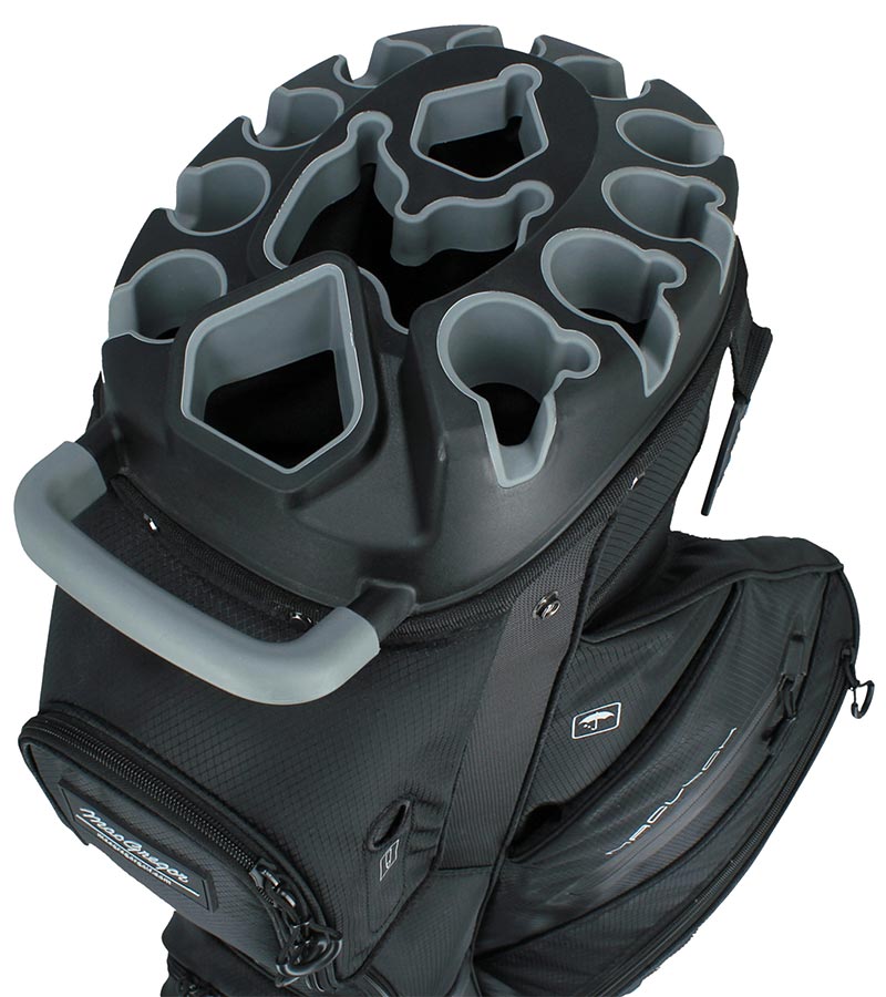 MacGregor MACLOCK Ultimate Divider System Golf Cart Bag - in Black
close-up of the top with 14-way divider system.