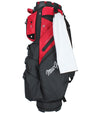 MacGregor MACLOCK Ultimate Divider System Golf Cart Bag - in Black/Red standing with golf towel