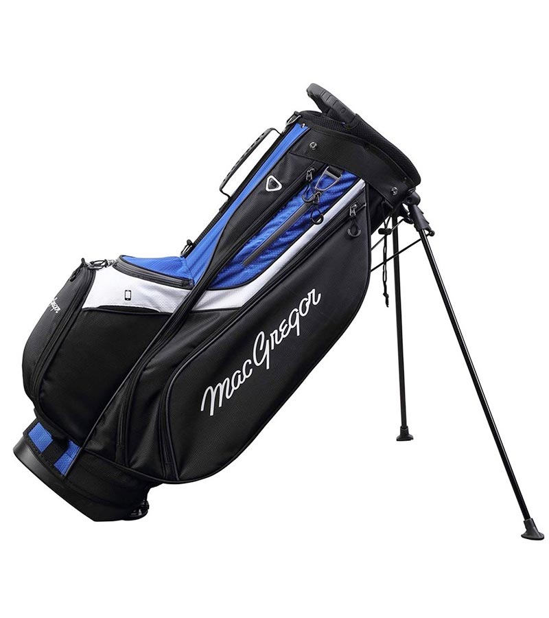 MacGregor Golf Response Golf Stand Bag  in black / blue- legs extended side view
