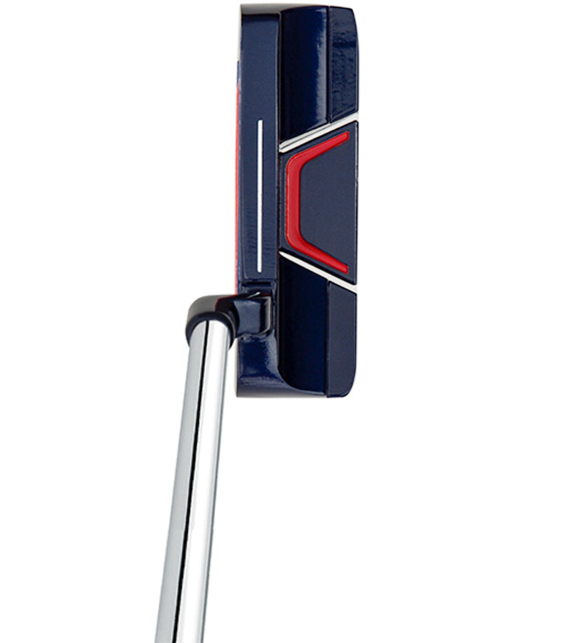 Merchants Of Golf Tour X USA Putters-  Blade style in patriotic blue, red & white with steel shaft, plumber neck hosel top view with alignment guide lines