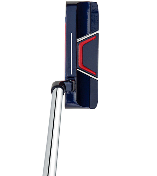 Merchants Of Golf Tour X USA Putters-  Blade style in patriotic blue, red & white with steel shaft, plumber neck hosel top view with alignment guide lines