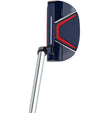 Merchants Of Golf Tour X USA Putters-  Mallet style in patriotic blue, red & white with steel shaft, plumber neck hosel top view with alignment guide lines