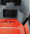 Orlimar 1680D Super Duty Deluxe Wheeled Golf Travel Cover in grey with red and black accents - closeup of zipper and traveid compartment
