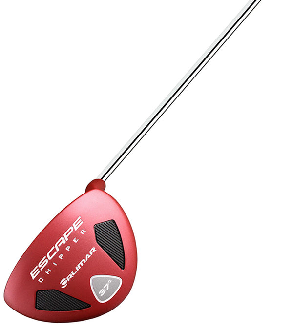 Orlimar Escape Mallet Chipper with a 37° loft in Red -bottom view showing rounded, teardrop-shaped sole of the club head.