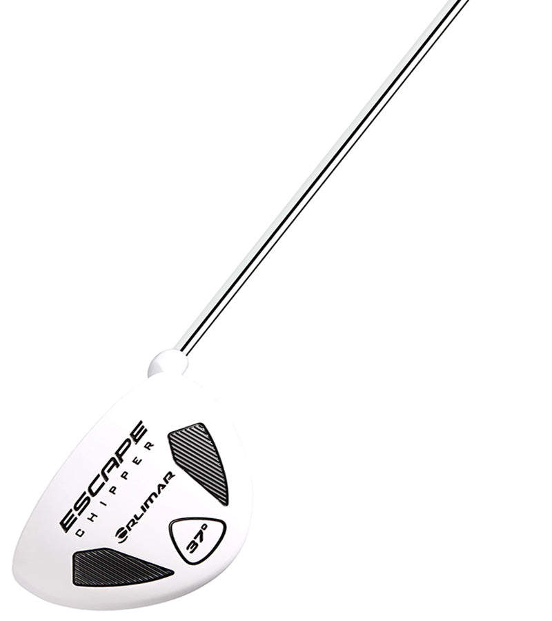Orlimar Escape Mallet Chipper with a 37° loft in White - bottom view showing rounded, teardrop-shaped sole of the club head.