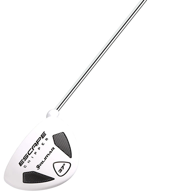 Orlimar Escape Mallet Chipper with a 37° loft in White - bottom view showing rounded, teardrop-shaped sole of the club head.