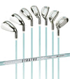 Orlimar Golf Stratos Womens Hybrid Iron Set  with graphite shaft laying diagonally across set