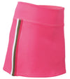 Pirdie Foreplay Skirt in Hot Pink front view with white/olive green/ dark pink vertical stripe down the side of the skirt.