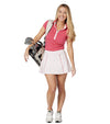 Pirdie Swing Dolly Golf Skirt- model-front view in Dusty Rose With Raspberry piping accent