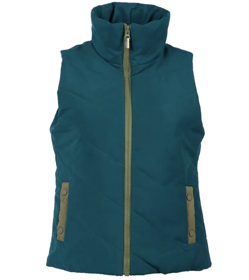 Pirdie Twilight Golf Vest in Dark Teal with accents in Olive Green for the zipper -front view