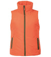Pirdie Twilight Golf Vest in Hot Coral with accents in olive green for the zipper and pocket details