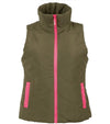 Pirdie Twilight Golf Vest in Olive Green with accents in hot pink for the zipper and pocket details
