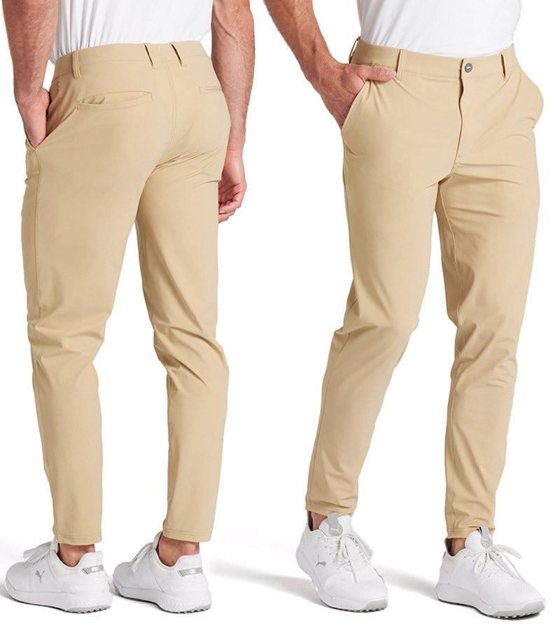 101 EVO Mens Golf Pants in Prairie Tan - model front & back views