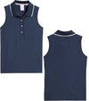 Puma AP Jacquard Sleeveless Women’s Golf Polo in Deep Navy - front view & back views