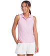Puma AP Jacquard Sleeveless Women’s Golf Polo in Pale Pink -partial model front view