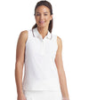 Puma AP Jacquard Sleeveless Women’s Golf Polo in Warm White -partial model front view