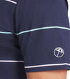 Puma AP Rugby Stripe Mens Golf Polo in Deep Navy - closeup of logo on left sleeve