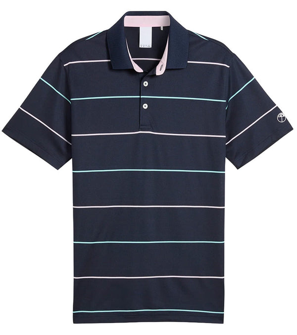 Puma AP Rugby Stripe Mens Golf Polo in Deep Navy - front