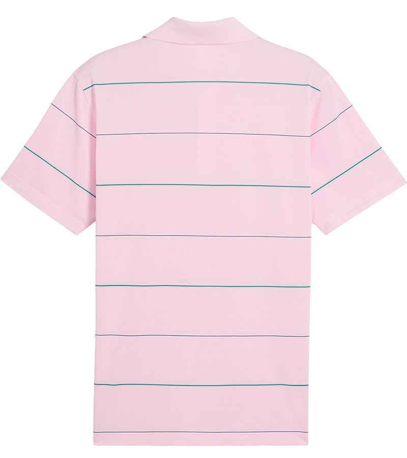 Puma AP Rugby Stripe Mens Golf Polo in Pale Pink- back