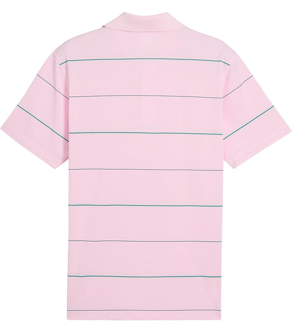 Puma AP Rugby Stripe Mens Golf Polo in Pale Pink- back
