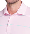 Puma AP Rugby Stripe Mens Golf Polo in Pale Pink- closeup of collar and 3 button placket