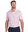 Puma AP Rugby Stripe Mens Golf Polo in Pale Pink -partial model front view
