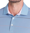 Puma AP Rugby Stripe Mens Golf Polo in Zen Blue - closeup of collar and 3 button placket
