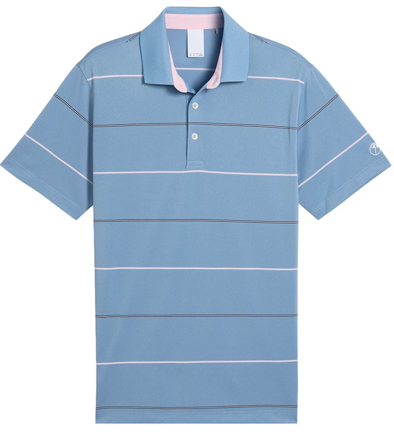Puma AP Rugby Stripe Mens Golf Polo in Zen Blue - frontview