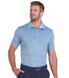 Puma AP Rugby Stripe Mens Golf Polo in Zen Blue - partial model front view