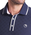Puma AP Tipped Jacquard Mens Golf Polo in Deep Navy - closeup of collar and 3 button placket