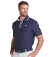 Puma AP Tipped Jacquard Mens Golf Polo in Deep Navy - partial model front view