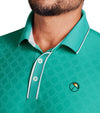 Puma AP Tipped Jacquard Mens Golf Polo in Sparkling Green - closeup of collar and 3 button placket