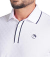 Puma AP Tipped Jacquard Mens Golf Polo in White Glow - closeup of collar and 3 button placket