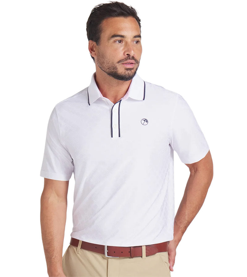 Puma AP Tipped Jacquard Mens Golf Polo in White Glow - partial model front view
