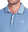 Puma AP Tipped Jacquard Mens Golf Polo in Zen Blue- closeup of collar and 3 button placket
