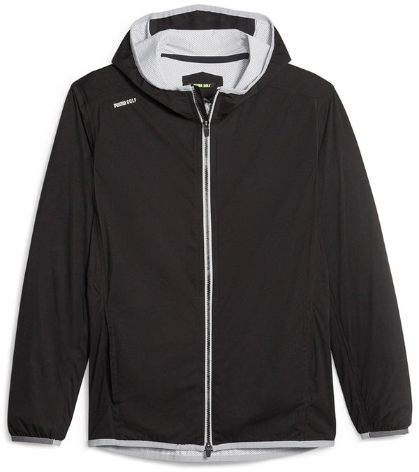 Puma DRYLBL Packable Mens Rain Golf Jacket in Puma Black - front