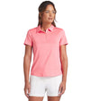 Puma MATTR Lianas Jacquard Womens Golf Polo in Peach Frost -partial model in front view