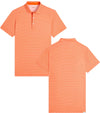 Puma Mens MATTR Bay Golf Polo Model Front in White Glow / Rickie Orange with simple thin stripes in two different colors with a 3 button placket, darker orange lining at the collar. Front and back views