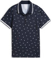 Puma Volition Dancing Stars Short Sleeve Women’s Golf Polo Shirt with front view in Deep Navy with white stars