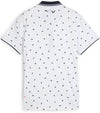 Puma Volition Dancing Stars Short Sleeve Women’s Golf Polo Shirt with back view in White Glow with navy stars
