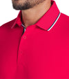Puma Volition Tipped Men’s Golf Polo in Strong Red - close up of tipped collar and 2 button placket