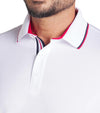 Puma Volition Tipped Men’s Golf Polo in White Glow - close up of tipped collar and 2 button placket