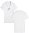 Puma Womens CLOUDSPUN Piped Golf Polo Shirt / Short Sleeve in White Glow -front and back with a classic collar neckline featuring piped detailing at the V neckline adding a touch of sophistication to the overall design.