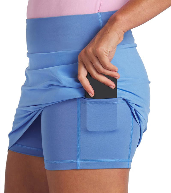 Puma Blake 17.5" Womens Golf Skirt in Blue Skies - closeup of under shorts pocket