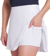 Puma Haute Womens Golf Skirt in white glow with closeup undershorts pocket